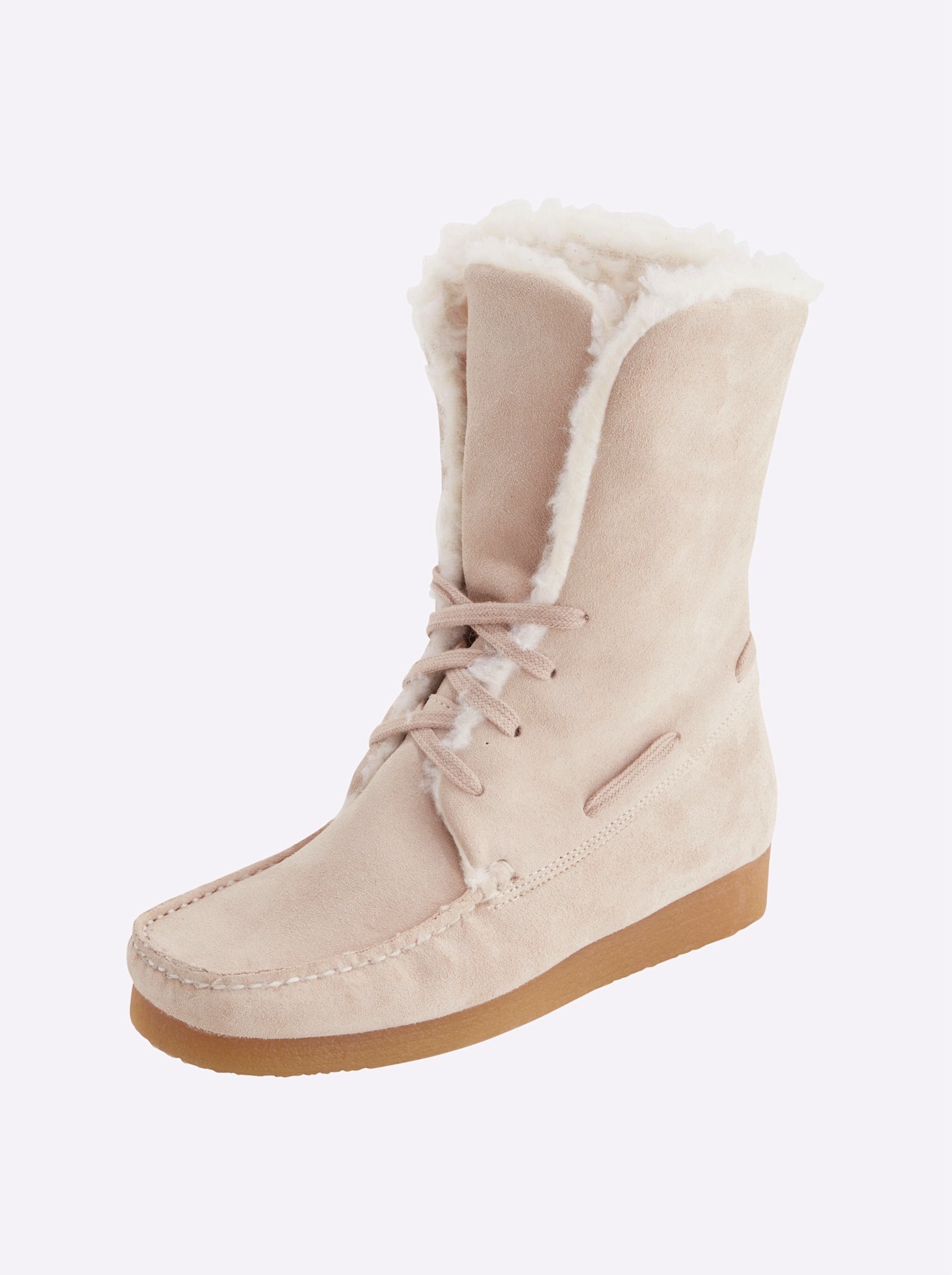 Schnürstiefelette HEINE, Damen, Gr. 41, beige (ecru), Leder, Veloursleder, Schuhe Schnürstiefelette
