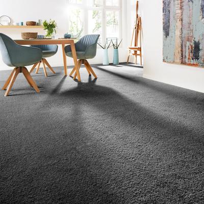 Teppichboden ANDIAMO "Softness, Velours, Made in Belgium", grau (anthrazit), B:400cm H:17mm L:1500cm, Kunstfaser, Teppiche, Uni Farben, Breite 400 cm, besonders weich, Wohnzimmer, Schlafzimmer Image