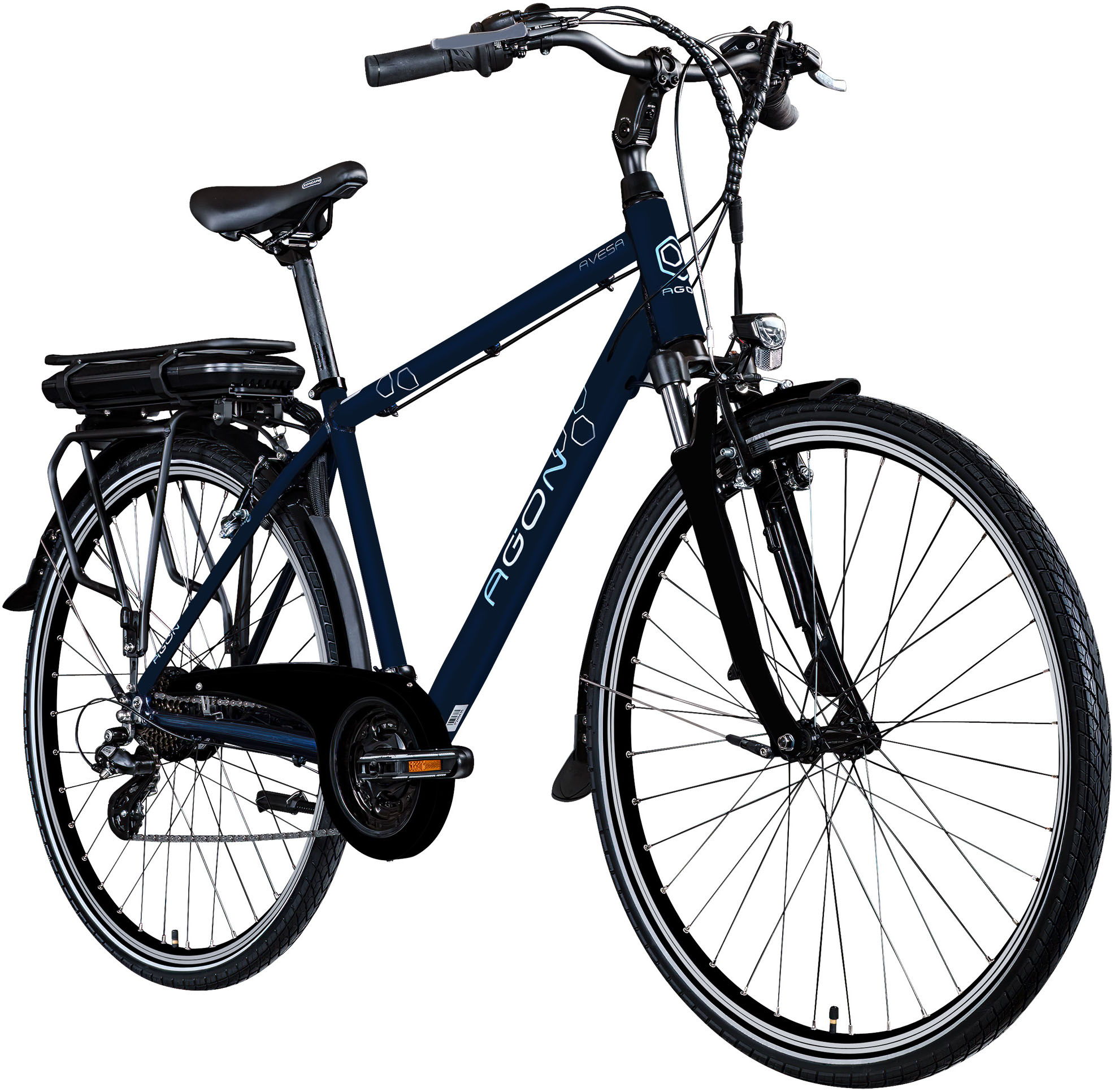 E-Bike AGON "Avesa" Gr. 48, blau (dunkelblau), Elektrofahrräder, 48cm, 28 Zoll (71,12cm), Pedelec, Elektrofahrrad für Damen u. Herren Image