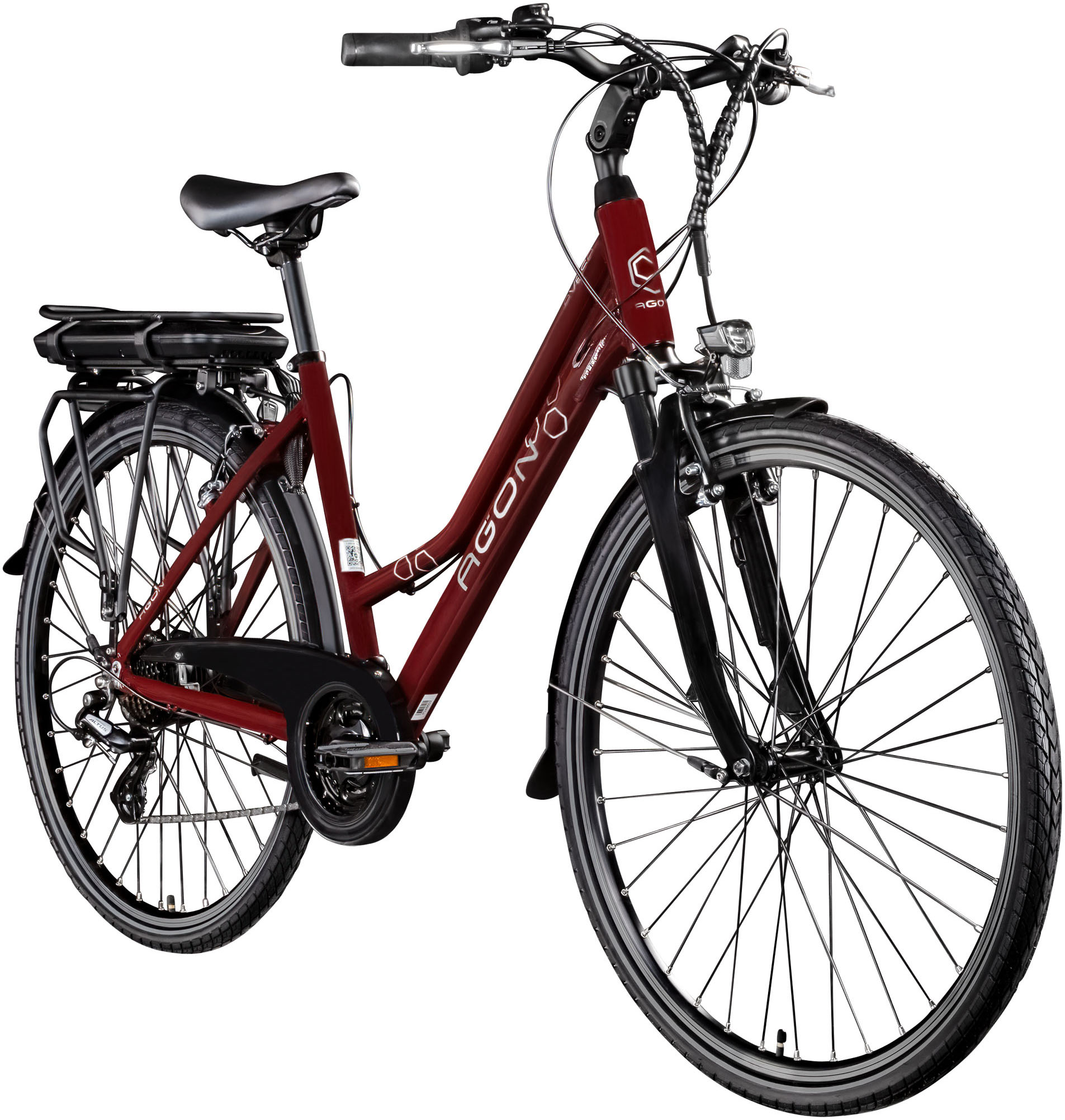 E-Bike AGON "Avesa" Gr. 48, rot (weinrot), Elektrofahrräder, 48cm, 28 Zoll (71,12cm), Pedelec, Elektrofahrrad für Damen u. Herren, Topseller Image