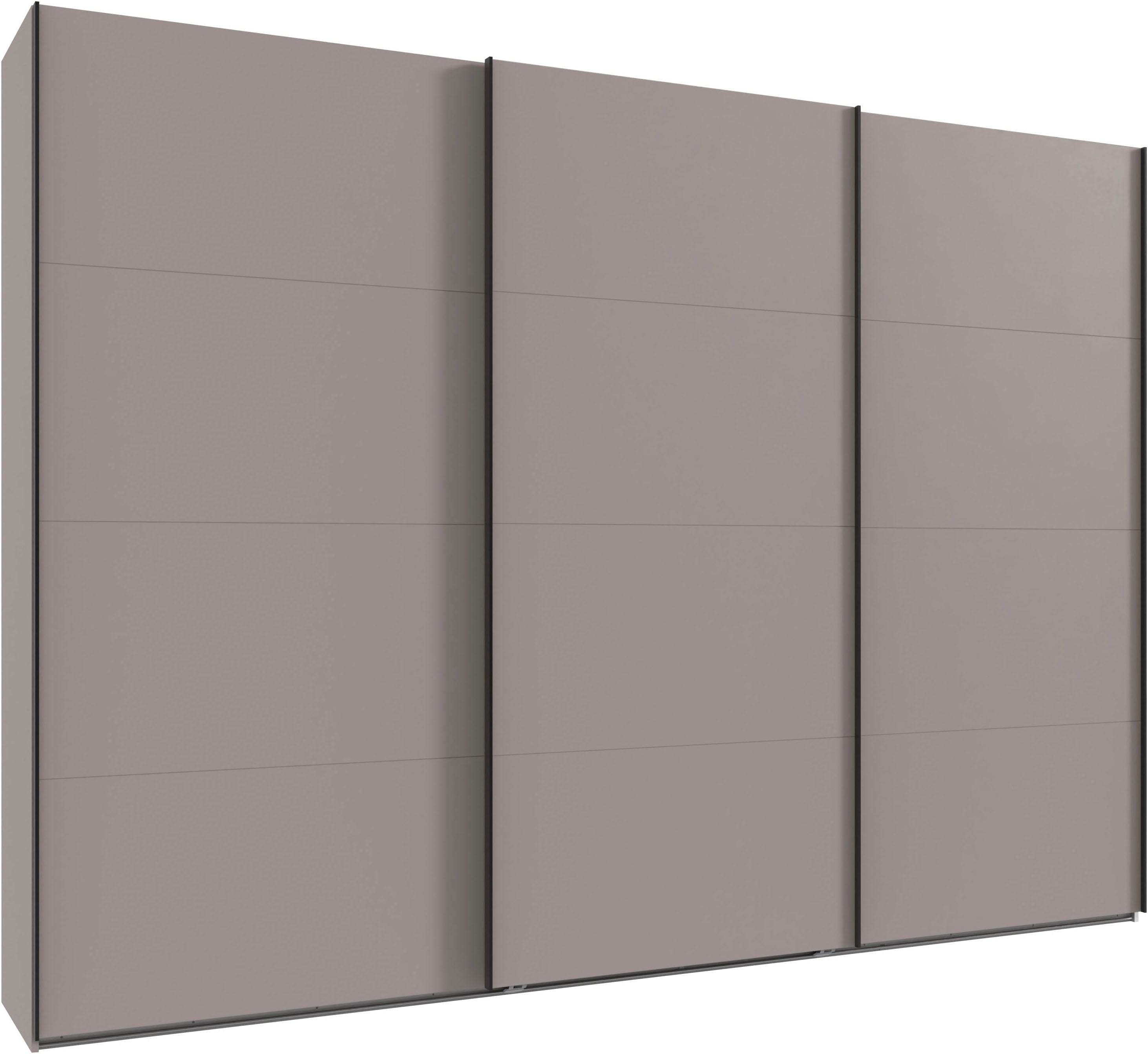 Kleiderschrank WIMEX "Mugano, Made in Germany, Lieferung bis in Deine Etage und Stellort", schwarz (saharagrau, griffe schwarz), B:313cm H:236cm T:65cm, Holzwerkstoff, Schränke, 3 Schwebetüren, große Größen, mit oder ohne Spiegel, Metallgriffe