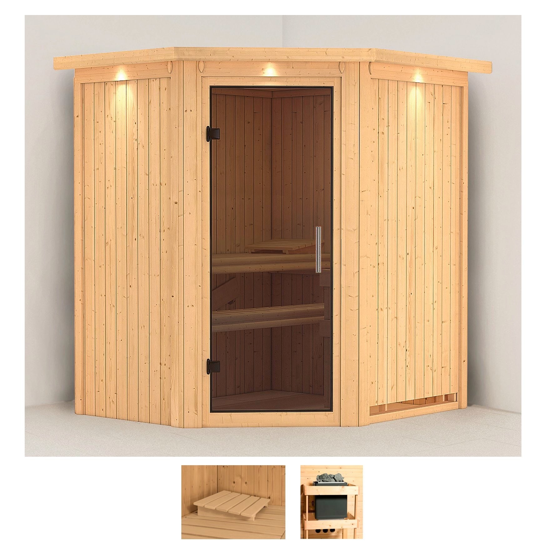 Sauna KARIBU "Tomke", beige (naturbelassen), ohne Ofen, (ohne Ofen), Saunen, ohne Ofen