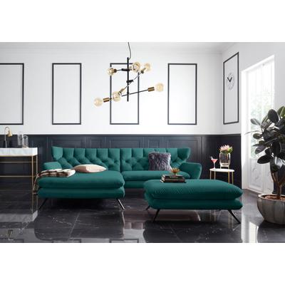 Ecksofa 3C CANDY "Beatrice Designsofa in moderner Retrooptik, bequem und extravagant", grün (dunkelgrün), B:300cm H:94cm T:175cm, Samt-Optik (100% Polyester), Sofas, mit Rückensteppung im Rautenmuster, Ohrenbacken Optik, L-Form Image
