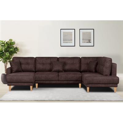 Wohnlandschaft HOME AFFAIRE "TRIPLO U-Form wahlweise mit Schlaffunktion, B/T/H: 310/192/90 cm", braun, B:310cm H:90cm T:192cm, 100% Polyester, Sofas, Schlafsofa, auch mit Bettkasten, Steppung im Rückenkissen Image