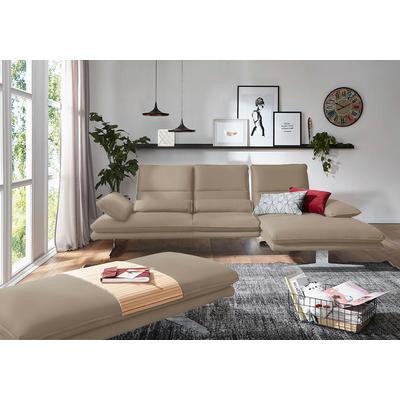 Ecksofa W.SCHILLIG "broadway, Designsofa mit tollem Sitzkomfort, L-Form", braun (stone z59), B:291cm H:94cm T:164cm, Longlife Xtra-Leder Z59: Glattleder mit modischer Prägung. Hautstärke 0, 9 - 1, 1 mm, Sofas, Sitztiefenverstellung, Kopfteil- &... Image