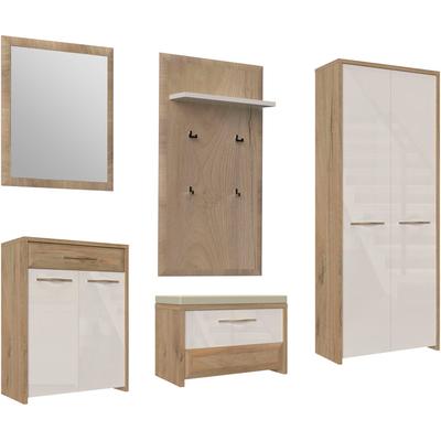 Garderoben-Set HOME AFFAIRE "Gala", beige (beige hg, pacific walnuss decor), B:226cm H:192cm T:36cm, MDF, Spanplatte, Kastenmöbel-Sets, Soft-Close Funktion, Hochglanz UV lackiert Image