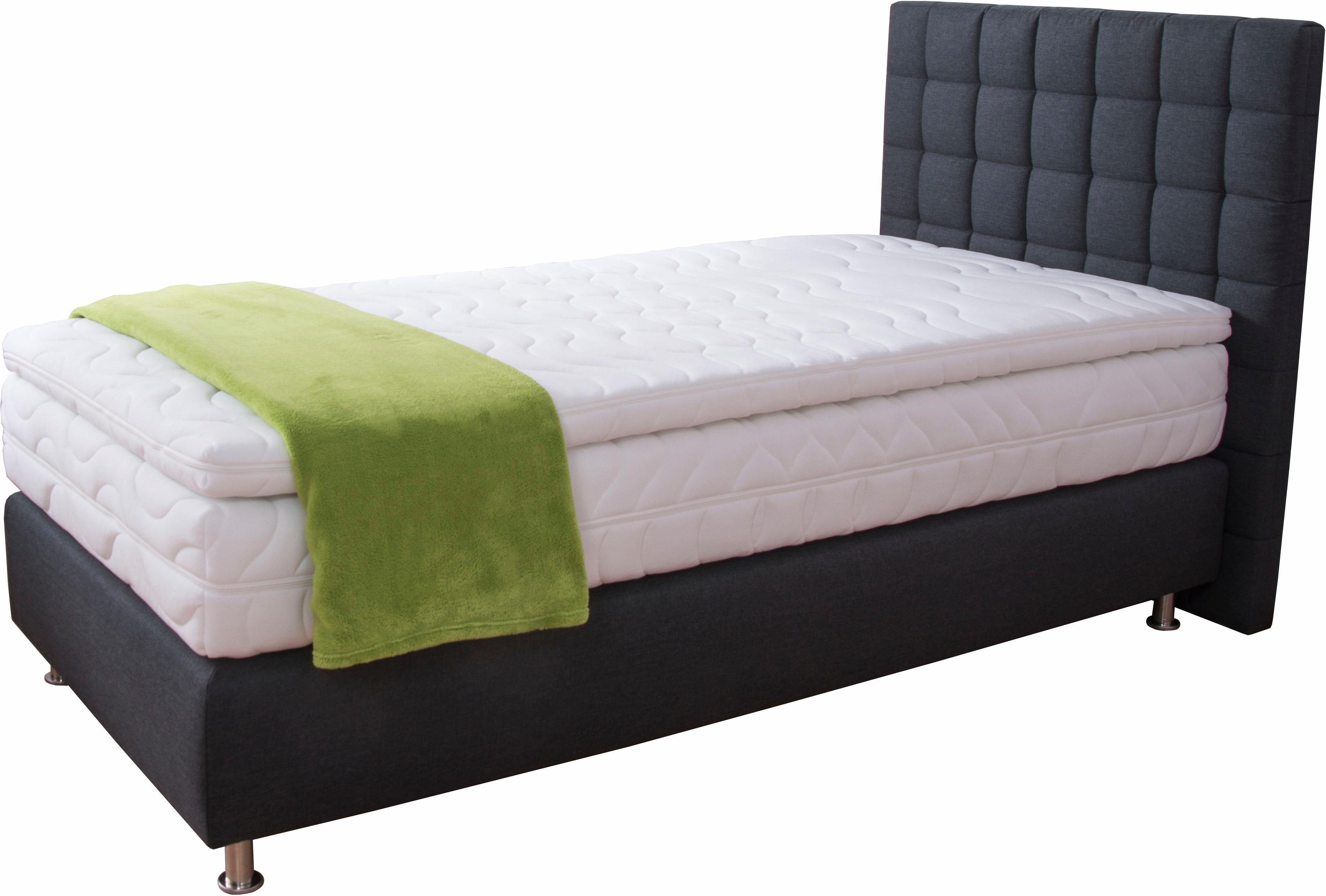 Boxspringbett, grau (anthrazit), B:105cm L:210cm, Microvelours (100% Polyester);Strukturstoff (77% Polyester und 23% Viskose);Bonnell-Federkern-Matratzenbezug: 100% Polyester;Kaltschaum-Matratzenbezug: Frottee 100% Polyester, WESTFALIA... Image