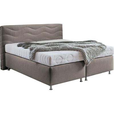 Boxspringbett "Sigma", beige (schwarz, beige), B:215cm L:210cm, Bezug Bett: Microvelours (100% Polyester) oder Feinstruktur (100% Polyester), Bezug Bonnell-Federkernmatratze: 100% Polyester, Bezug Kaltschaummatratze: 100% Polyester, Bezug... Image