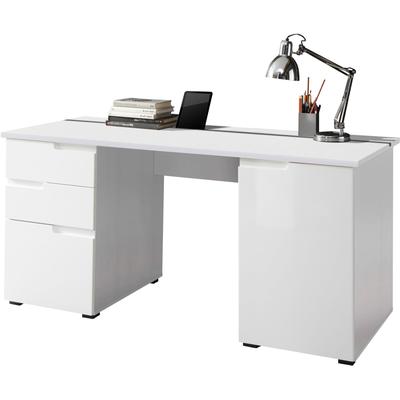 Schreibtisch BEGA OFFICE "Spice", weiß (weiß, weiß hochglanz, weiß, weiß), B:158cm H:76cm T:67cm, Tische, Home Office Desk mit Griffmulden, in 2 Breitenvarianten