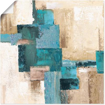 Wandbild ARTLAND "Abstrakte Karos beige-türkis", blau (farbe bild(er): blau), B:30cm H:30cm, Bilder, als Alubild, Outdoorbild, Leinwandbild, Poster in verschied. Größen Image