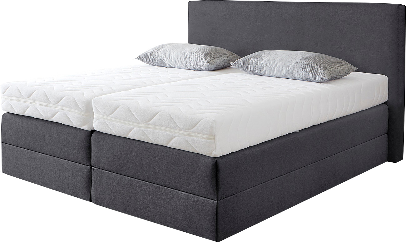 Boxspringbett, grau (charcoal), B:195cm L:205cm, Strukturstoff (77% Polyester und 23% Viskose), WESTFALIA SCHLAFKOMFORT, Komplettbetten, Boxspringbett, wahlweise mit Kaltschaum-Topper, Topseller Image