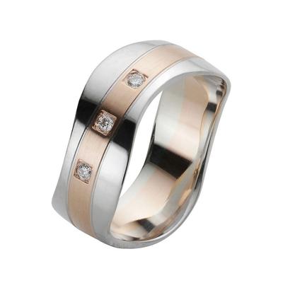 Trauring FIRETTI "Schmuck Geschenk Gold 375 Hochzeit Ehering Trauring "LIEBE" Gr. 19, rosa (weißgoldfarben, roségoldfarben), Fingerringe, 19, 0,06 ct SI = kleine Einschlüsse mit Brillanten, Weißgold 375-Roségold 375, 8mm, Weißgold 375, Rosu00e9gold... Image