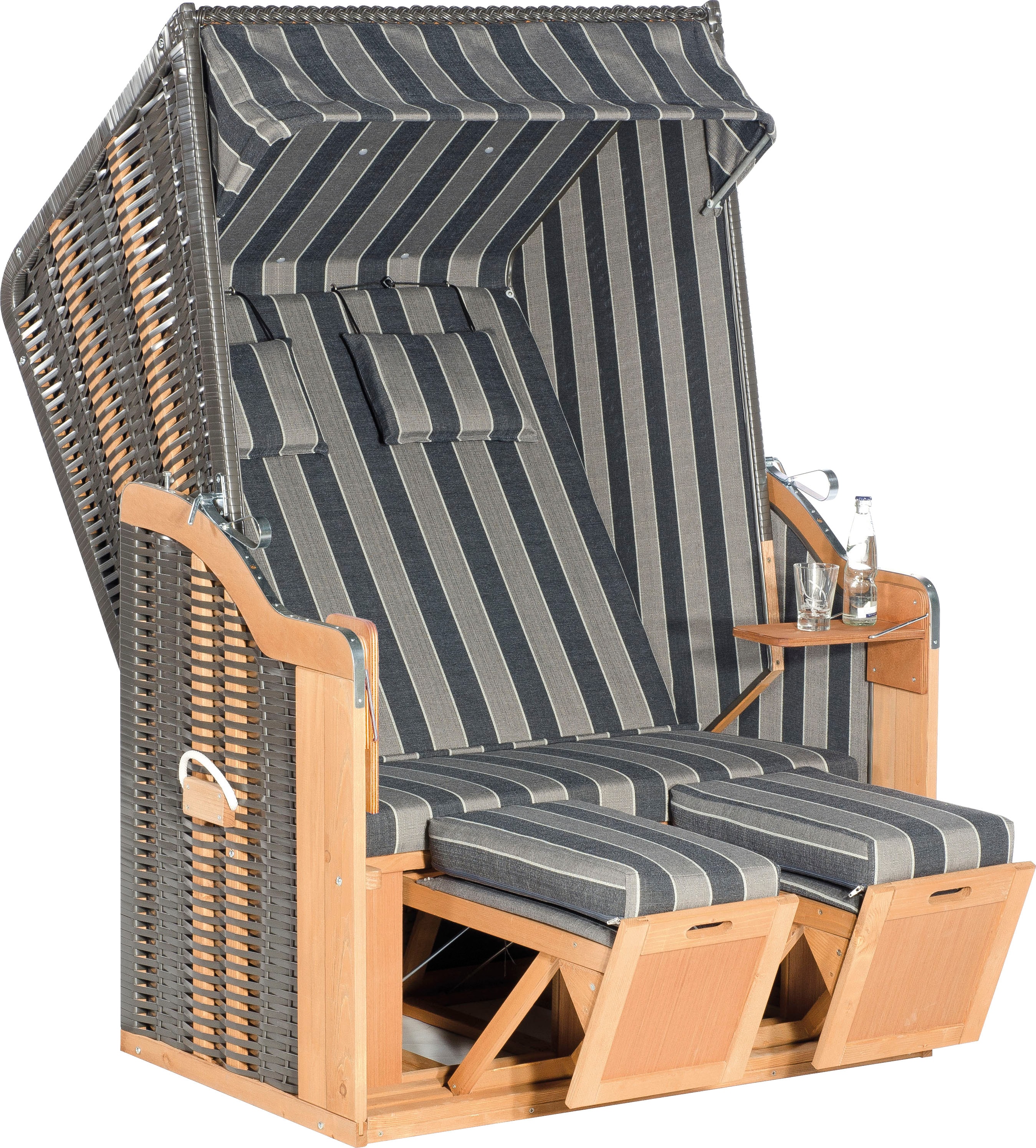 Strandkorb SUNNYSMART "Rustikal 50 Plus, TOPSELLER", grau (korpus: natur, anthrazit bezug: grau, anthrazit, weiß), StrandkörbeB:120cm H:160cm T:80cm, 2-Sitzer, komplett montiert, B:120cm H:160cm T:80cm