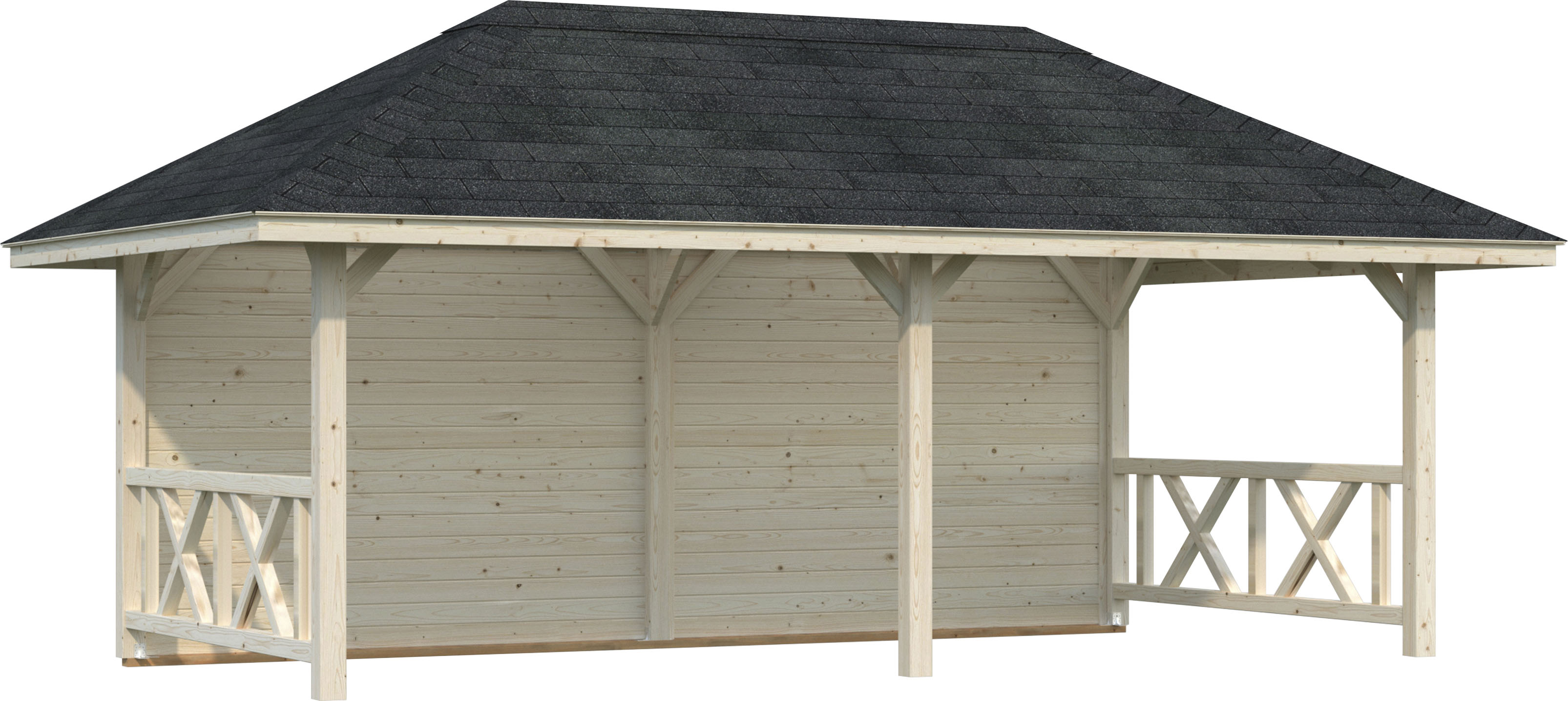 Holzpavillon PALMAKO "Bianca 16,6 m² Set 2", beige (natur), B/H/T: 672cm x 323cm x 384cm, Pavillons, BxTxH: 588x300x323 cm Image
