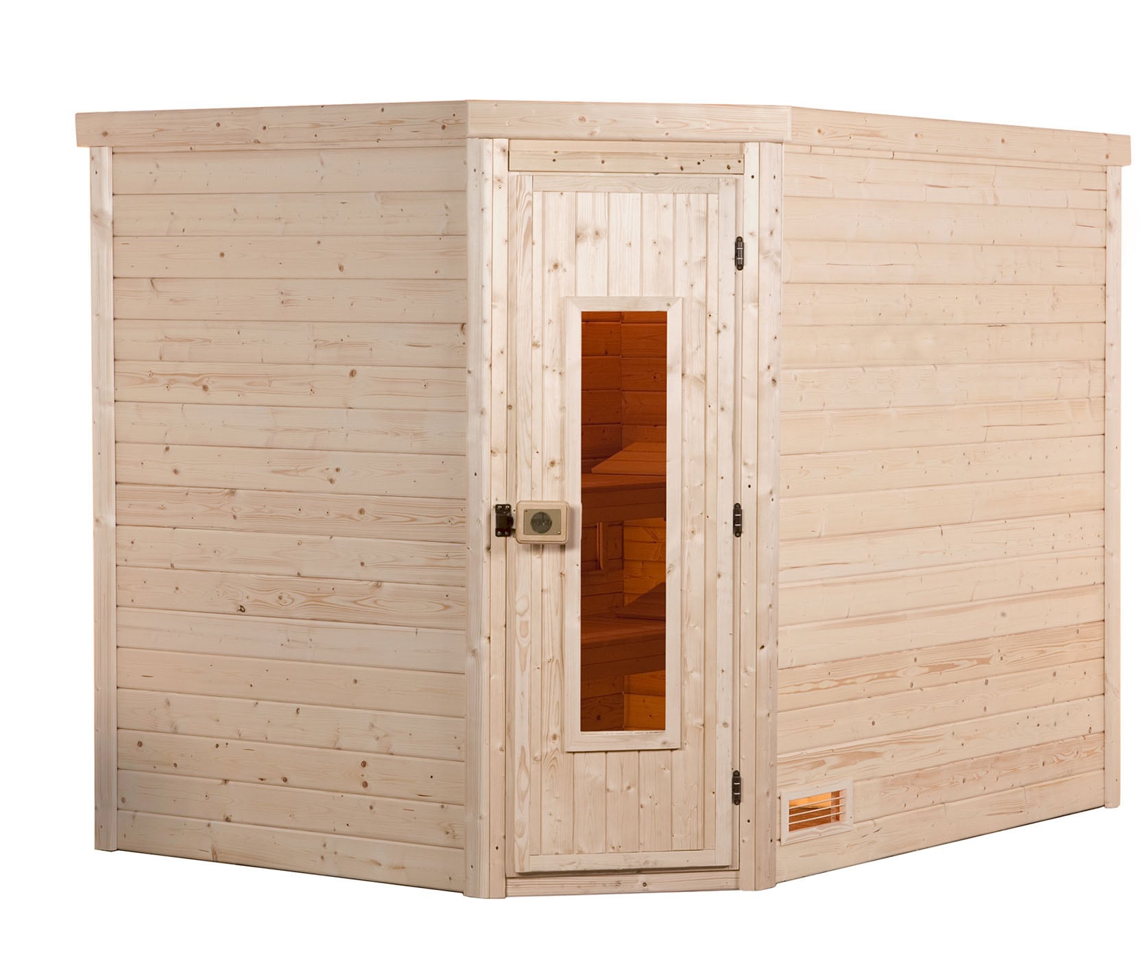 Sauna WEKA "Massivholzsauna TURKU 3", beige (natur), Bio-Ofen, externe Steuerung, 9 kW, Saunen, Blockbohlen, isolierte Holztür Image