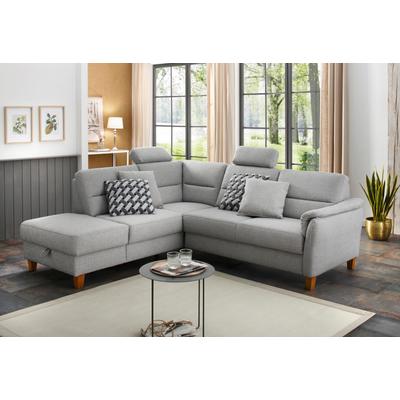 Ecksofa HOME AFFAIRE "Palmera L-Form", silber, B:236cm H:89cm T:212cm, 100% Polyester, Struktur (100% Polyester), Luxus-Microfaser in Lederoptik (100% Polyester), Sofas, Federkern, wahlweise mit Bettfunktion und mit/ohne Stauraum Image