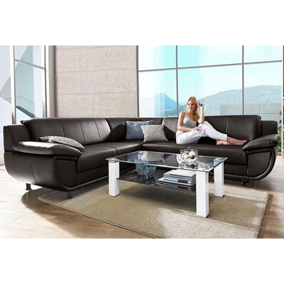 Ecksofa TRENDMANUFAKTUR "Rondo wahlweise mit Schlaffunktion, 267x247 cm (BxT), breite Armlehnen", braun, B:267cm H:85cm T:247cm, Kunstleder SOFTLUX, Microfaser PRIMABELLE (100% Polyester), NaturLEDER (echtes Rindsleder), Struktur (54% Polyacryl, 46%... Image