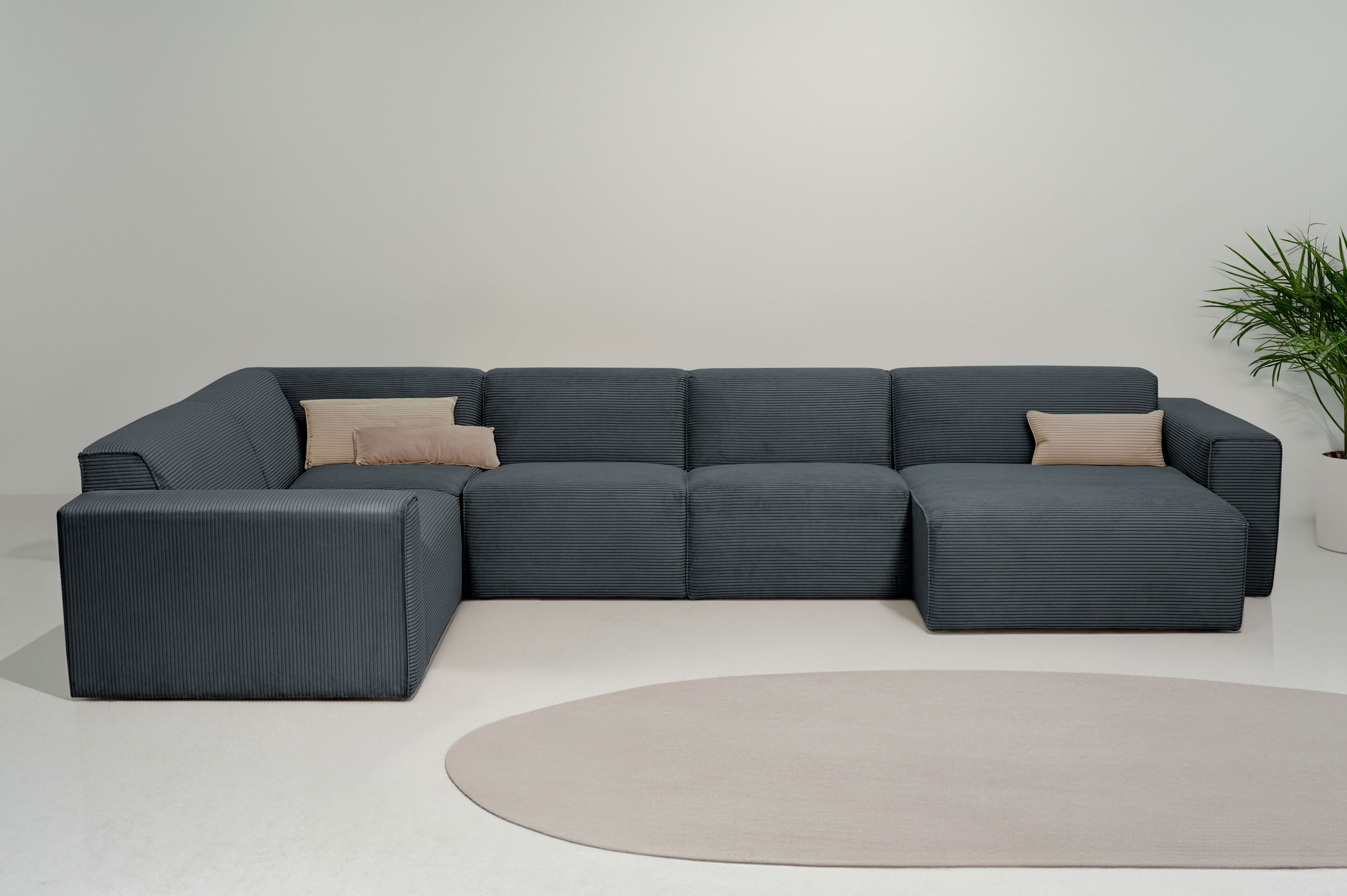 Wohnlandschaft OTTO HOME "Clayton", grau, B:371cm H:70cm T:220cm, 100% Polyester, Sofas, Wohnlandschaft, in einem trendigen Cord-Bezug, verschiedene Kombinationen verfügbar