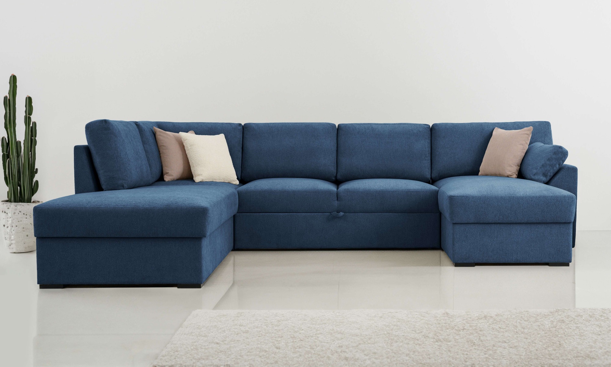 Wohnlandschaft HOME AFFAIRE "Citry", blau (dunkelblau), B:309cm H:88cm T:224cm, 100% polyester, Sofas, Breite 309 cm, Chenille, Bettfunktion, Bettkasten, U-Form Image