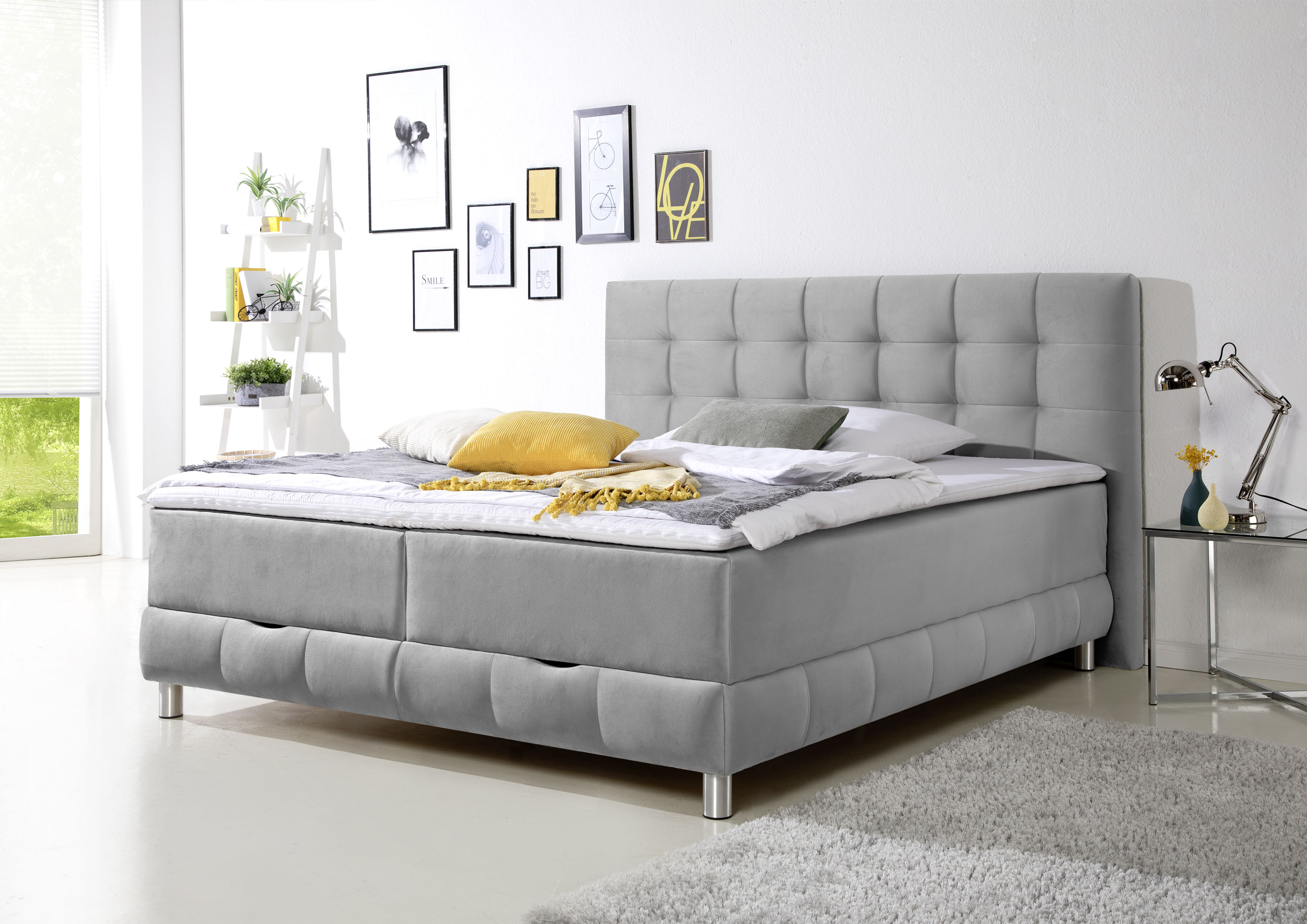 Boxbett INOSIGN "Vaasa", silber, B:174cm L:230cm, Komplettbetten, inkl. Bettkasten & Topper, XXL-Ausführung, Überlänge 220 cm Image