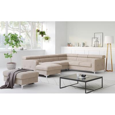 Wohnlandschaft COTTA "Sammy U-Form", grau (platinum), B:304cm H:74cm T:240cm, 100% Polyester, Sofas, mit Kopfteilverstellung, wahlweise mit Bettfunktion & Bettkasten Image