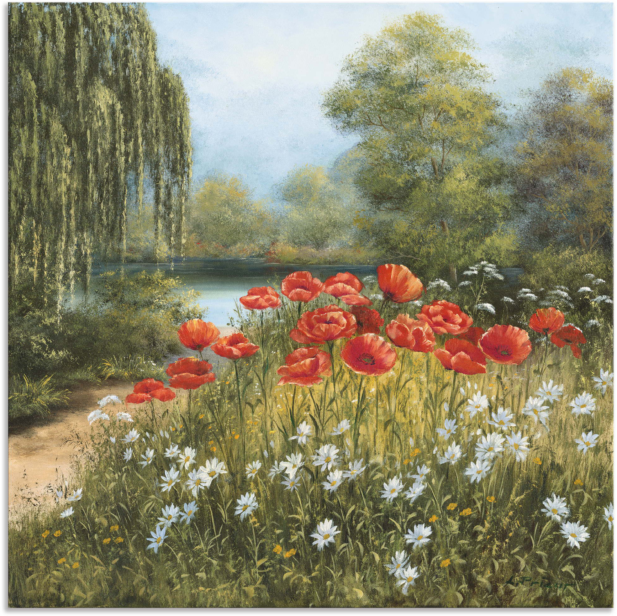 Wandbild ARTLAND "Mohnwiese am See", grün (farbe bild(er): grün), B:30cm H:30cm, Bilder, als Alubild, Outdoorbild, Leinwandbild, Poster in verschied. Größen Image