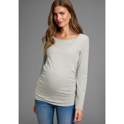 Umstandsshirt NEUN MONATE "2er Pack Stillshirts mit praktischem Ausschnitt", Damen, Gr. 44/46, schwarz, graumeliert, Jersey, Obermaterial: 95% Baumwolle, 5% Elasthan. Obermaterial Melange: 95% Baumwolle, 5% Elasthan, unifarben, Basic, figurbetont...