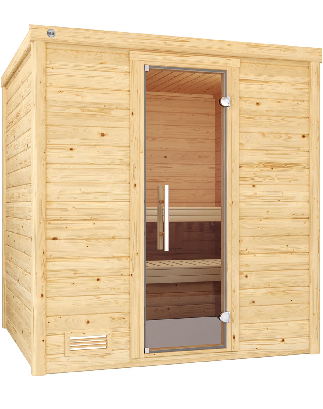 Sauna WEKA "Massivholzsauna BERGEN 2", beige (natur), ohne Ofen, ohne Steuerung, (ohne Ofen), Saunen, Blockbohlen, moderne Ganzglastür