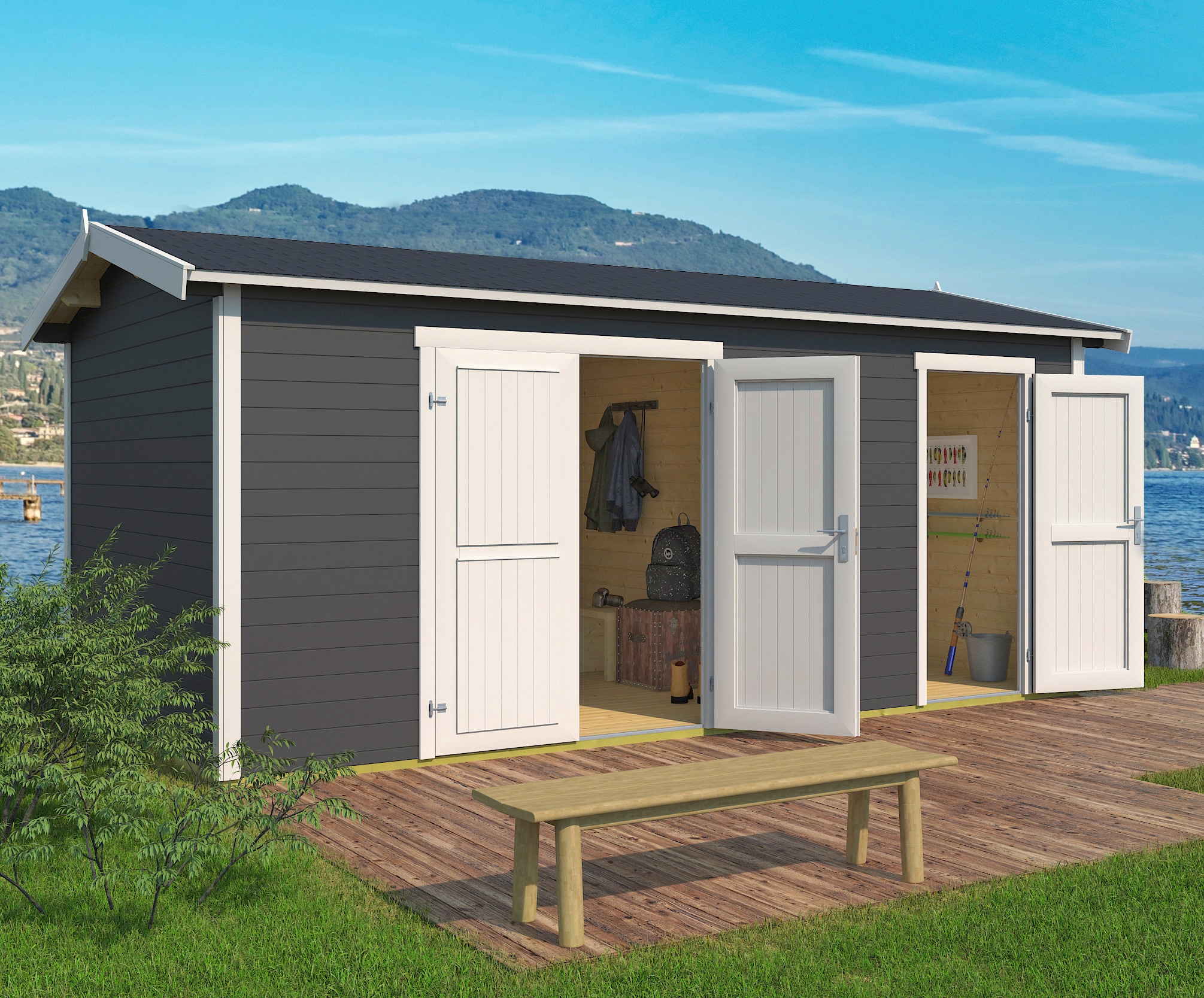 Gartenhaus LASITA MAJA "Tuvalu XL", grau (carbongrau), Fußboden im Gartenhaus, ohne Dacheindeckung, Holzwerkstoff, Gartenhäuser, Gartenhaus