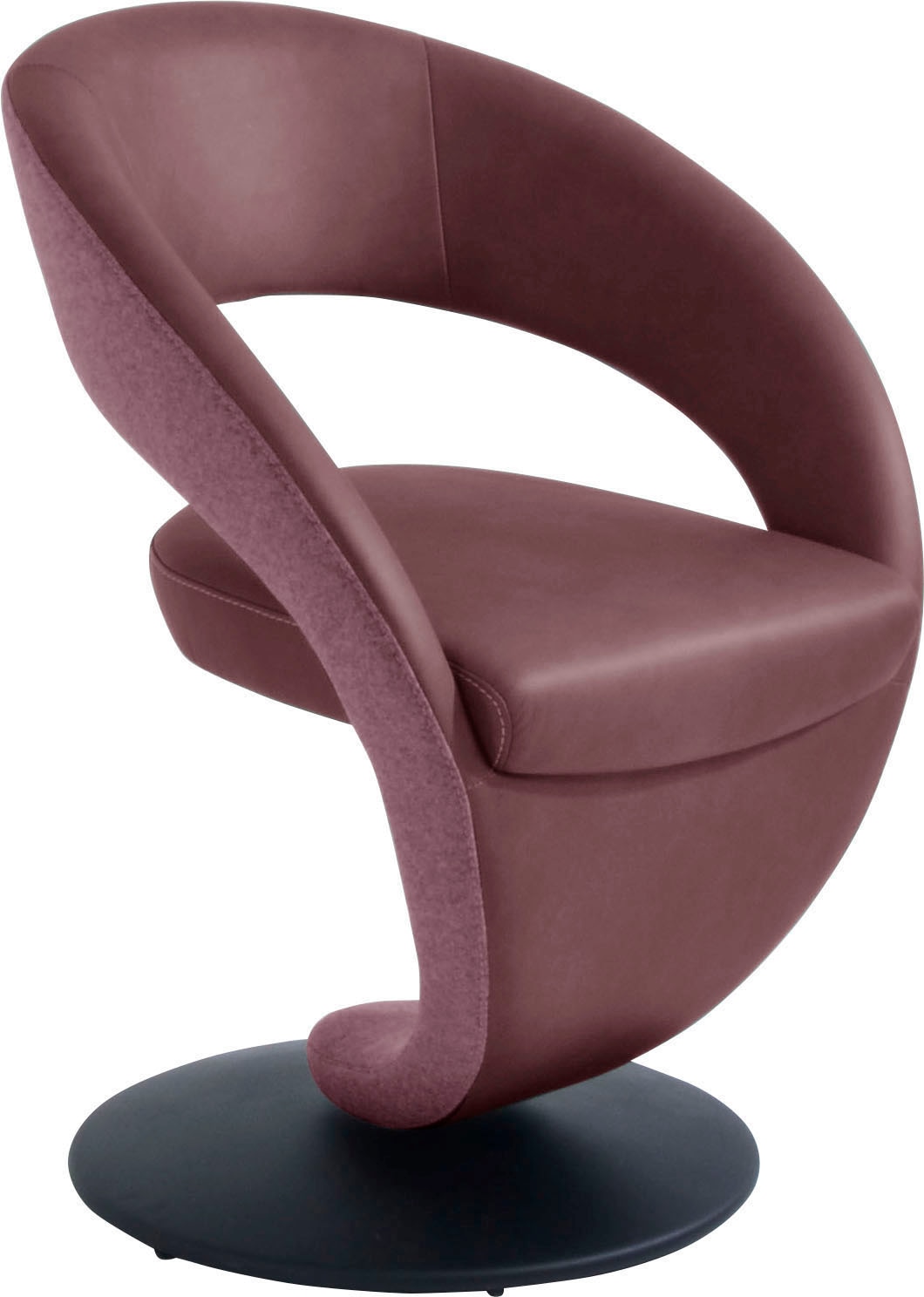 Drehstuhl K+W KOMFORT & WOHNEN "Wave", rot (carbernet 15, rose 90, schwarz), B:62cm H:86cm T:61cm, Stühle, Drehstuhl, Design-Drehstuhl, Drehteller in Metall schwarz, Farbkombination