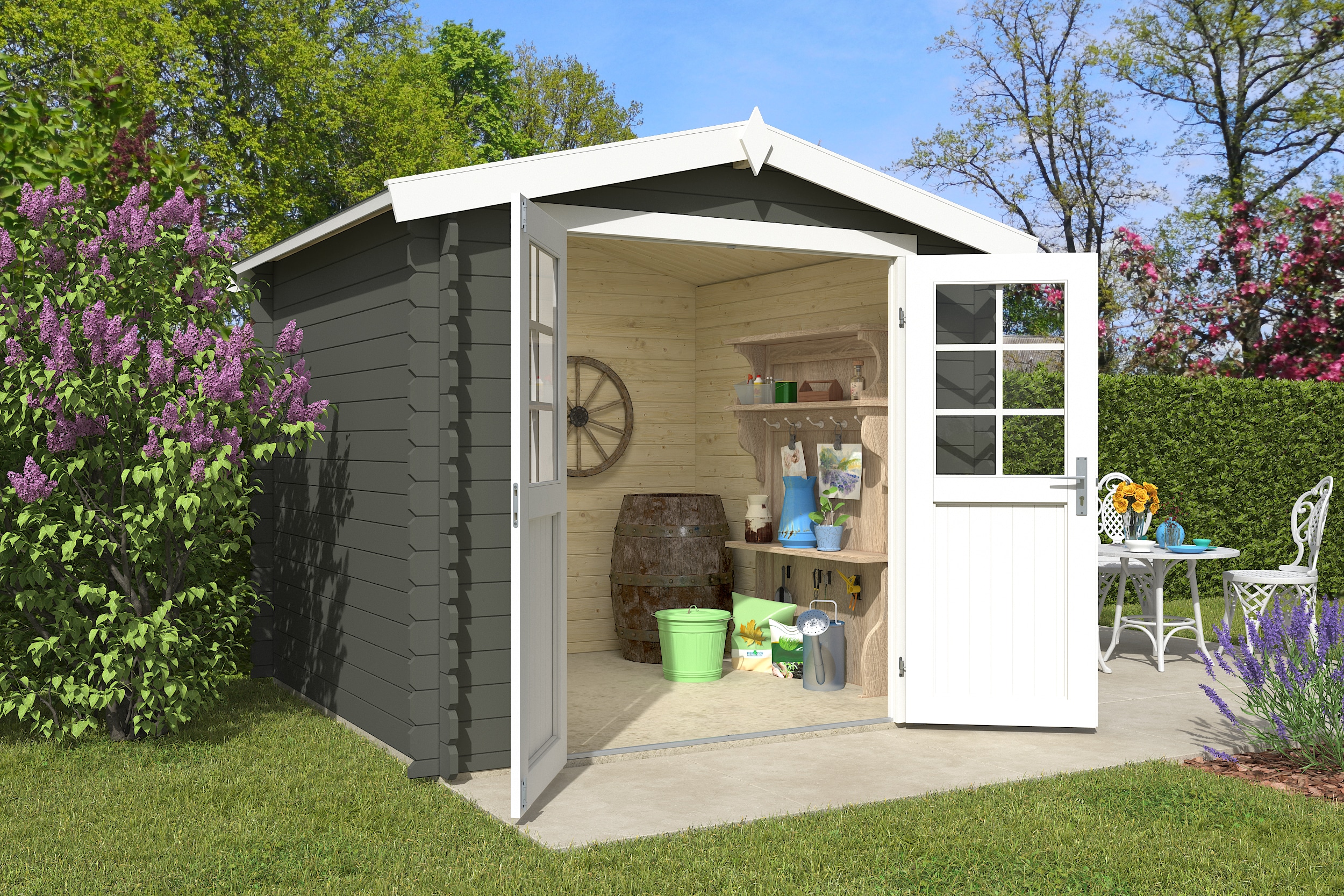 Gartenhaus NORDIC HOLZ "Ingo 230", grün (grüngrau), ohne Fußboden, ohne Dacheindeckung, Massivholz, Gartenhäuser, Gartenhaus