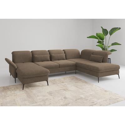 Wohnlandschaft SIT & MORE "Emely, inkl. Sitztiefenverstellung", braun (hellbraun), B:359cm H:92cm T:231cm, 100% Polyester, Sofas, wahlweise mit Bettfunktion,Bettkasten,Kopf- & Armteilverstellung Image