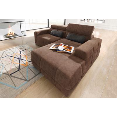 Ecksofa DOMO COLLECTION "Brandon B/T: 214/175 cm, belastbar bis 140kg/ Sitz, L-Form", braun, Sofas, B/H/T: 214cm x 80cm x 175cm, Luxus-Microfaser in Lederoptik, Recamiere rechts, 100% Polyester, Cord, creme, B:214cm H:80cm T:175cm Image