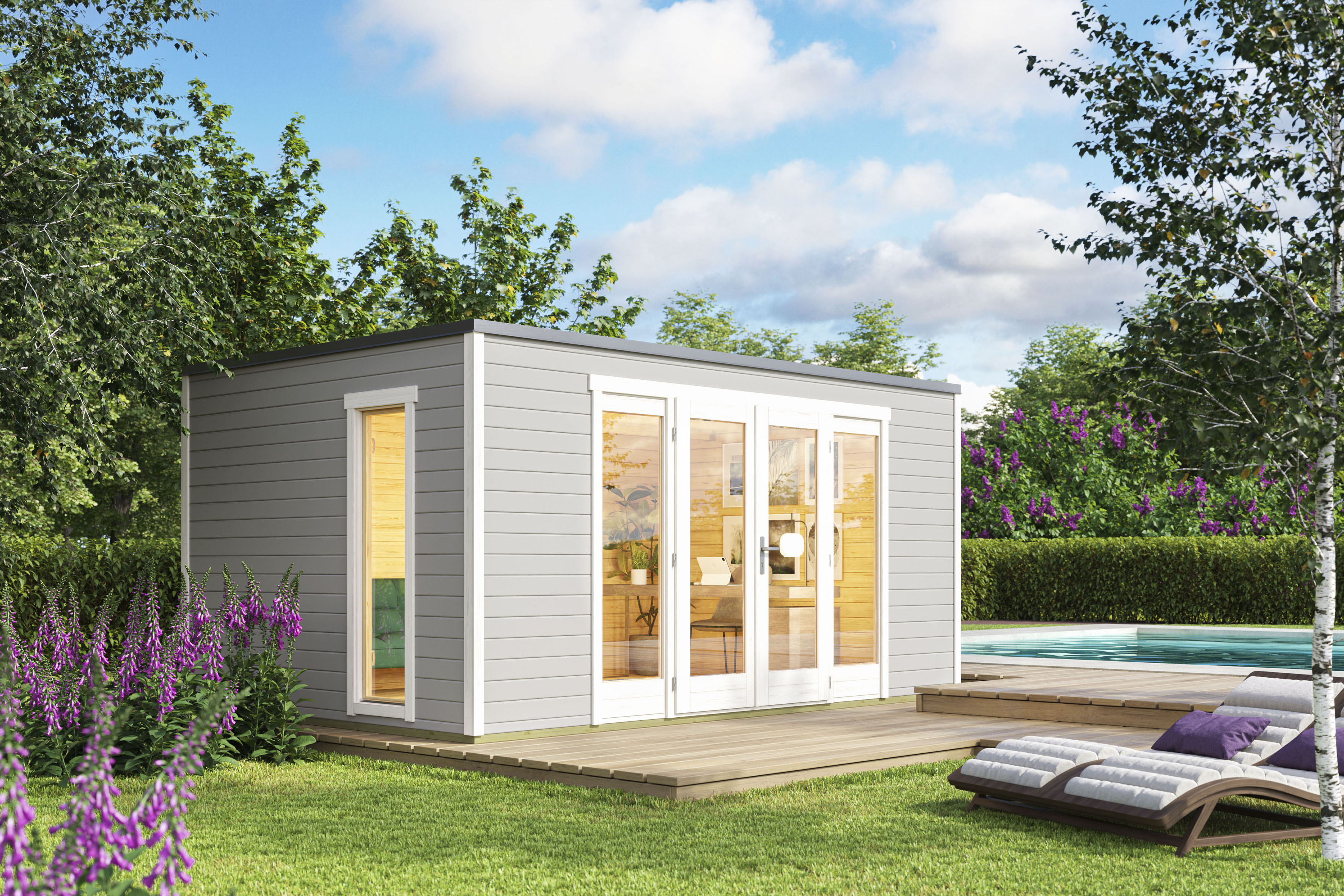 Gartenhaus LASITA MAJA "PALERMO 2", grau (lichtgrau), Fußboden im Gartenhaus, Holzwerkstoff, Gartenhäuser, Gartenhaus