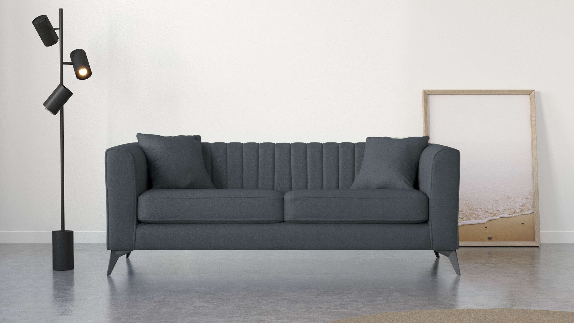 3-Sitzer PLACES OF STYLE "MATTHEW elegantes Designsofa, Maße B/T/H: 201/86/74 cm", grau (anthrazit), B:201cm H:74cm T:86cm, 100% Polyester, Sofas, feine Steppung im Rückenbereich, lose Sitzkissen, incl. Zierkissen