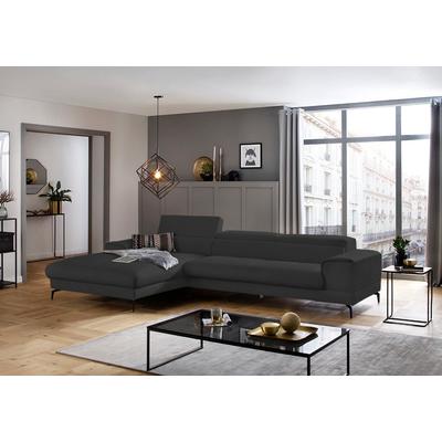 Ecksofa W.SCHILLIG "piedroo, Designsofa mit tollem Sitzkomfort, bequem, L-Form", grau (graphit z59), B:343cm H:70cm T:193cm, Longlife Xtra-Leder Z59: Glattleder mit modischer Prägung. Hautstärke 0, 9 - 1, 1 mm, Sofas, Kopfteilverstellung, wahlweise... Image