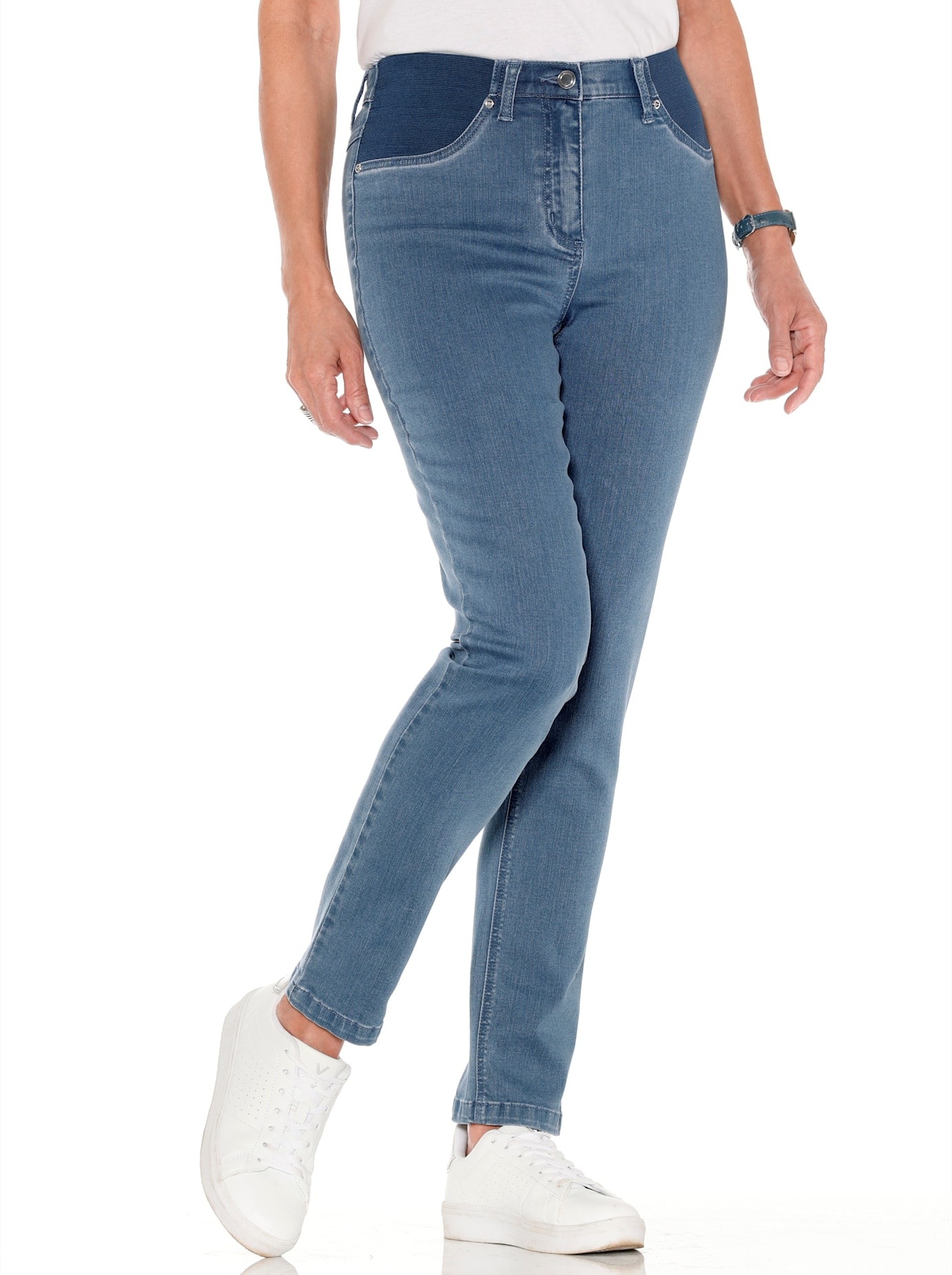 Bequeme Jeans CASUAL LOOKS, Damen, Gr. 54, Normalgrößen, blau (blau, bleached), 56% Baumwolle, 19% Polyester, 14% Lyocell, 10% Viskose, 1% Elasthan, unifarben, lang, Jeans