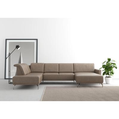 Wohnlandschaft SIT & MORE "Bailando U-Form", grau (taupe), B:337cm H:84cm T:205cm, Sofas, wahlweise mit Kopfteilverstellung und Vorziehsitz, motorisch Image