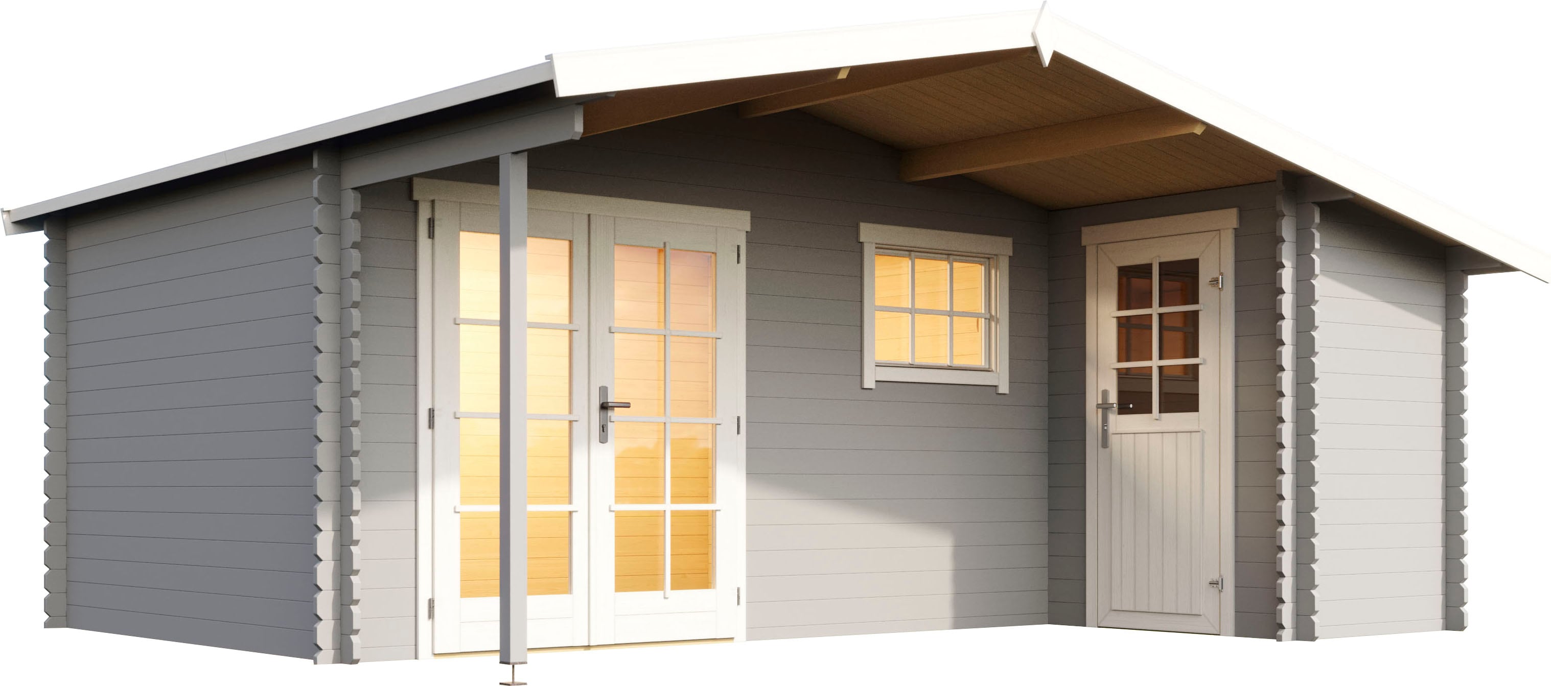 Gartenhaus LASITA MAJA "LITTLE ROCK", grau (lichtgrau), Fußboden im Gartenhaus, Massivholzdach, Holzwerkstoff, Gartenhäuser, Gartenhaus