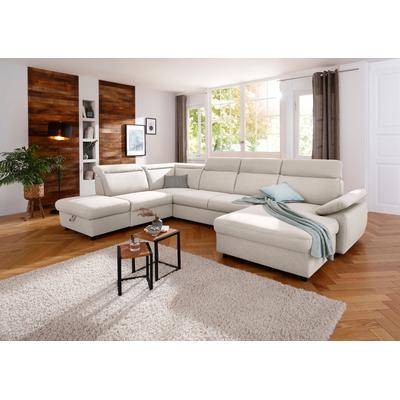 Wohnlandschaft HOME AFFAIRE "Mauritius U-Form", beige (natur), B:354cm T:232cm, Struktur fein (100% Polyester), Luxus-Microfaser Lederoptik (100% Polyester), Soft clean (98% Polyester, 2% Polyamid), Sofas, mit Kopfteil- und Armlehnverstellung,... Image