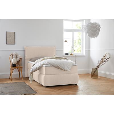 Boxspringbett ANDAS "Jenson", beige, B:128cm L:225cm, Struktur weich (85% Polyester/15% Nylon), Komplettbetten, Boxspringbett, in 4 Farben, 4 Breiten, 3 Matratzenarten in 2 Härtegraden, Topper Image