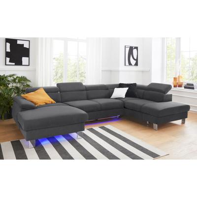 Wohnlandschaft COTTA "Komaris U-Form mit Kopfteilverstellung", schwarz, B:320cm, Microfaser PRIMABELLE (100% Polyester), Kunstleder SOFTLUX, Feinstruktur (100% Polyester), Kunstleder SOFTLUX/Struktur (100% Polyester), NaturLEDER, Sofas, wahlweise... Image