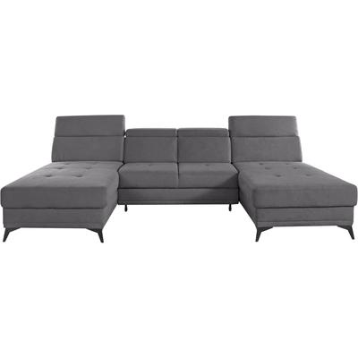 Wohnlandschaft INOSIGN "Cardiz U-Form", grau, B:296cm H:83cm T:173cm, Webstoff (100% Polyester), Luxus-Microfaser Paris (90% Polyester/10% Polyamid), Struktur fein (100% Polyester), Samtoptik (100% Polyester), Sofas, inkl.Kopfteilverstellung und... Image