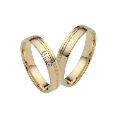 Trauring FIRETTI "Schmuck Geschenk Gold 750 Hochzeit Ehering "LIEBE" Gr. 58, gold (gelbgoldfarben), Fingerringe, 58, 0,03 ct SI = kleine Einschlüsse mit Brillanten, Gelbgold 585, 4mm, Made in Germany, wahlweise mit oder ohne Brillanten Image