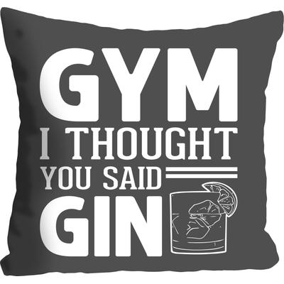 Dekokissen QUEENCE "GYM or GIN", grau (grau, bedruckt), B:40cm L:40cm, Polyester, Dekokissen_Sitzkissen_Kissenhüllen, mit einem Schriftzug Image