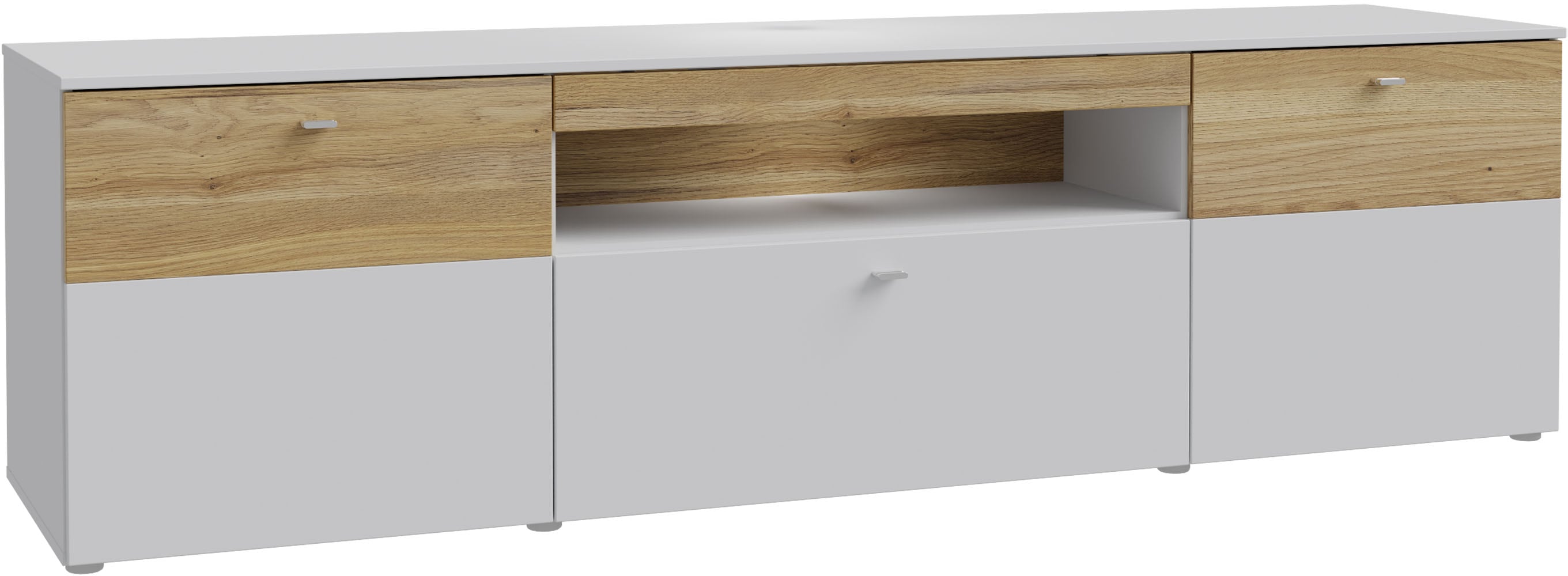 Lowboard FORTE "Como", grau (mauvella eiche, secret grau), B:209,8cm H:59,3cm T:52cm, Sideboards, Lowboard, TV-Board, LED Beleuchtung, Soft Close, Stauraum, 209,8/59,3/52 cm