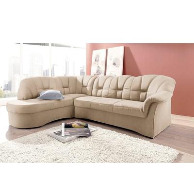 Ecksofa DOMO COLLECTION "Papenburg, zeitlose Rückensteppung, elegante Armlehne, L-Form", beige (natur), B:241cm H:84cm T:178cm, Kunstleder SOFTLUX, Luxus-Microfaser (100% Polyester), Struktur ( 90% Polyester, 10% Polyacryl), Microfaser PRIMABELLE... Image