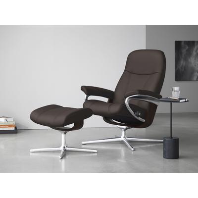 Relaxsessel STRESSLESS "Consul", braun (chocolate paloma), B:91cm H:102cm T:79cm, Leder PALOMA: PALOMA ist ein durchgefärbtes Semianilin-Möbelleder mit natürlicher Narbung., Sessel, mit Cross Base, Größe S, M & L, Holzakzent Braun Image