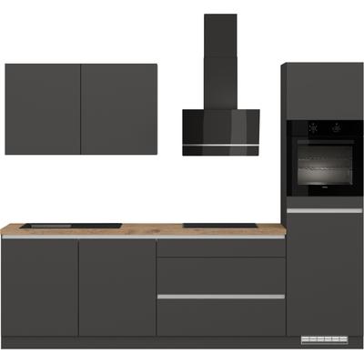 Küchenzeile IMPULS KÜCHEN "Dublin", Ausrichtung wählbar, Schubkästen mit Soft-Close", grau (front: grafit, korpus: grafit, arbeitsplatte: vintage eiche, nachbildung), B:280cm H:222cm T:60cm, Komplettküchen-Sets, vormontiert, wahlweise mit... Image