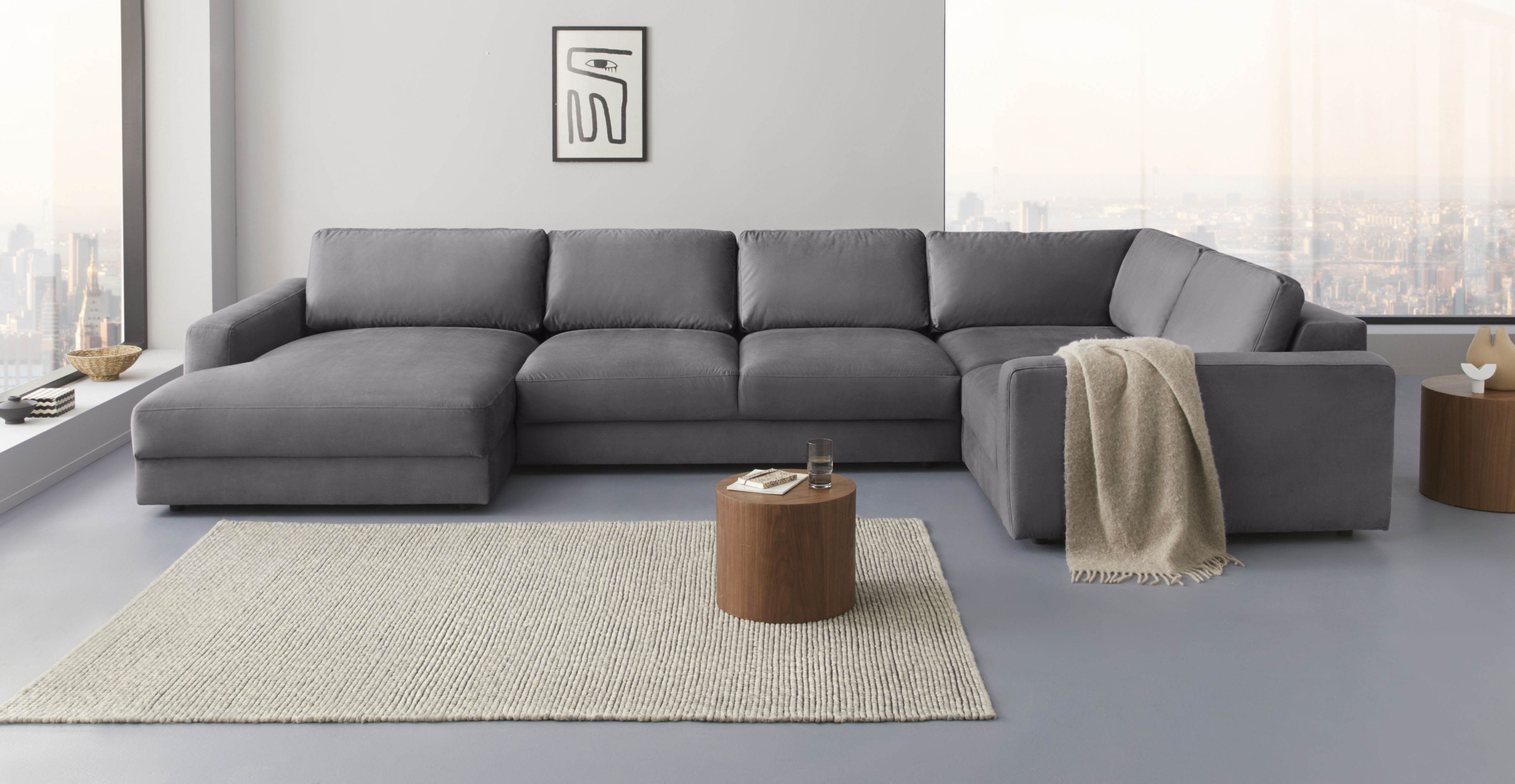 Wohnlandschaft HOME AFFAIRE "Bloomfield, Mega Polsterecke, Breite 390cm, viel Platz, U-Form", grau, B:390cm H:84cm T:209cm, 100% Polyester, Sofas, Wohnlandschaft, In verschiedenen Größen bestellbar